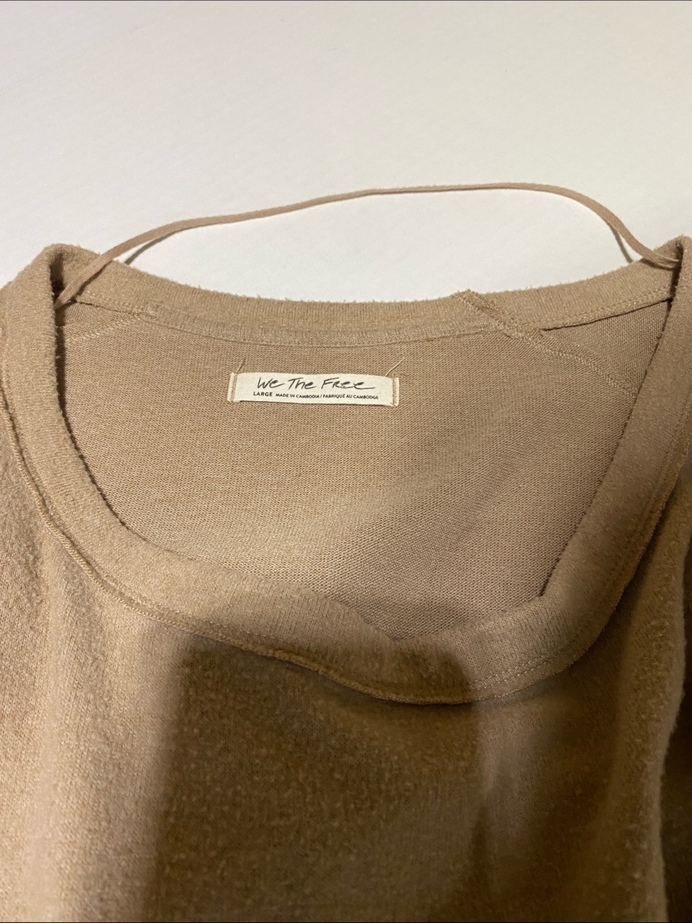 WE THE FREE Taupe Off‑Shoulder Smocked Hem Long Sleeve Sweater—L - Picture 14 of 15